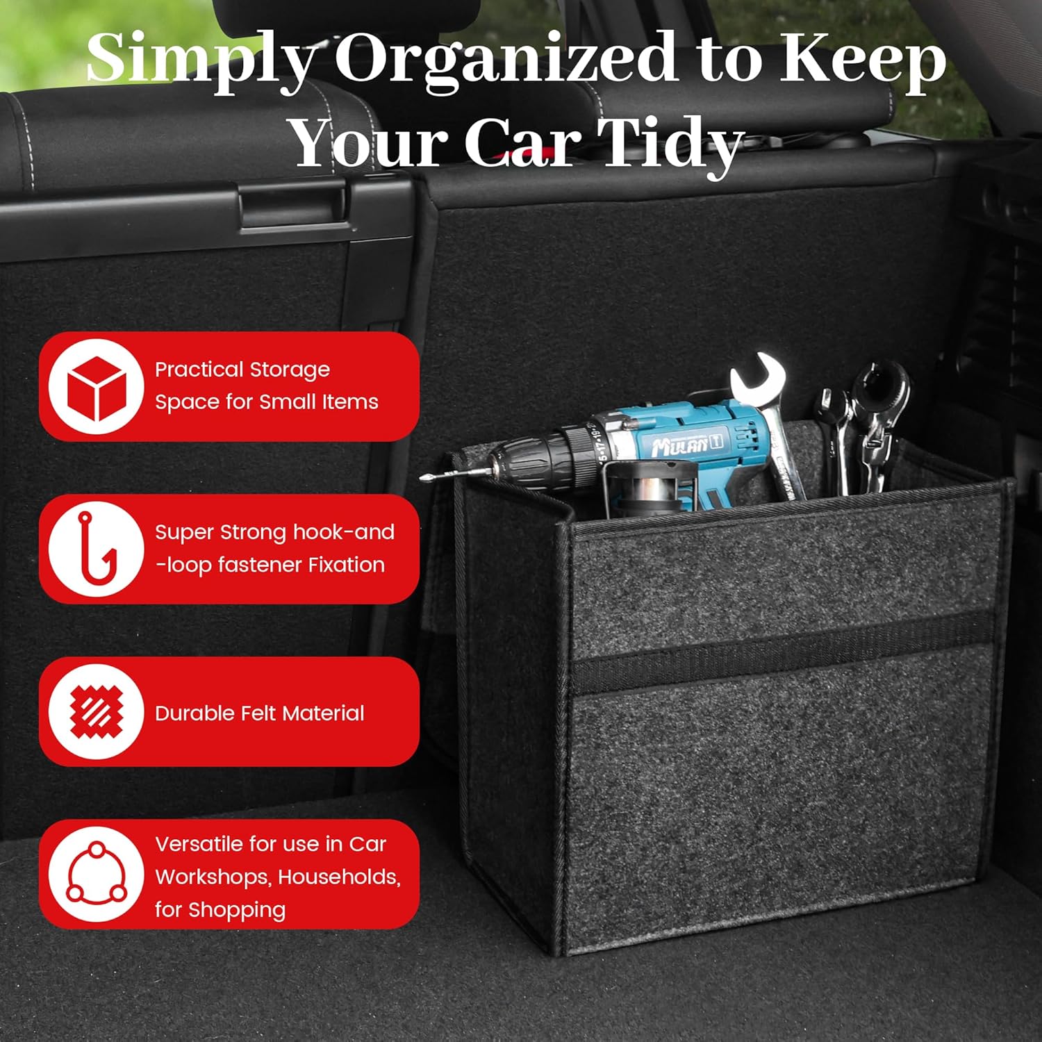 Borsa Portaoggetti Auto da Baule in Feltro, Organizer Bagagliaio per Attrezzi & Cura, Organizer per Auto, Borsa con Chiusura, shopping e accessori auto